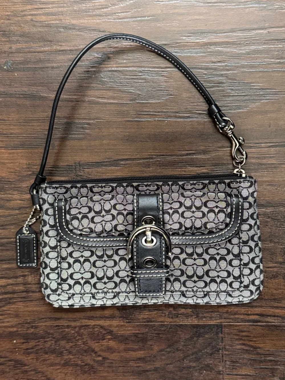 Coach SoHo Mini Signature Canvas Wristlet in Black and Gray, Excellent Condition
